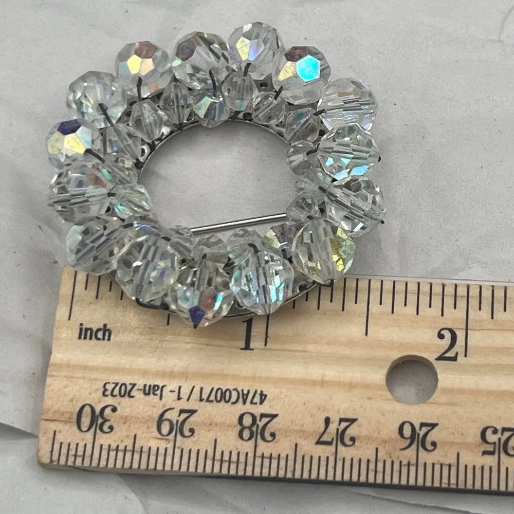 Aurora Borealis Crystal Brooch/Clip Earrings Set 1950s Sparkling Cluster Jewelry